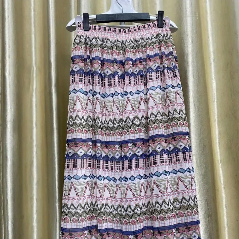 Tribal Print Elastic Waist Midi Skirt